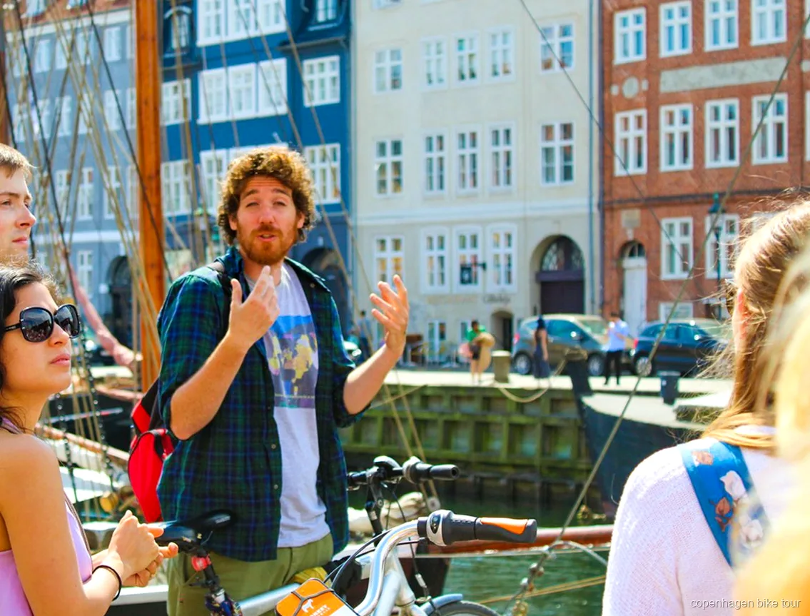 Guide briefing a small group before a 2 hour Copenhagen bike tour